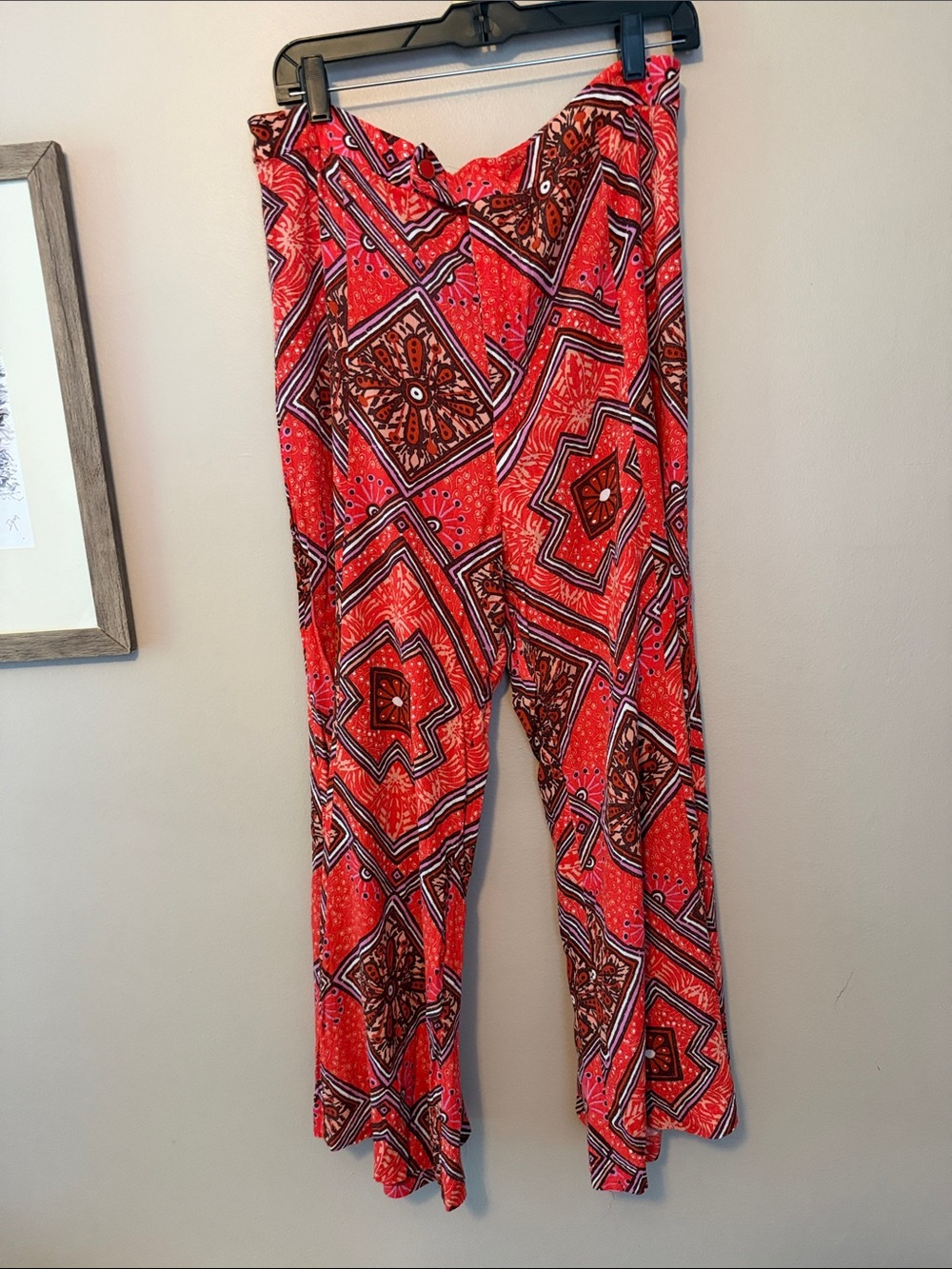 Anthropologie Printed Wide-Leg Pants in Red Patchwork Print